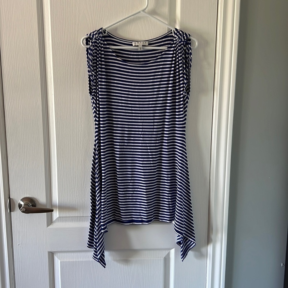 CHAUS blue and white striped sleeveless top